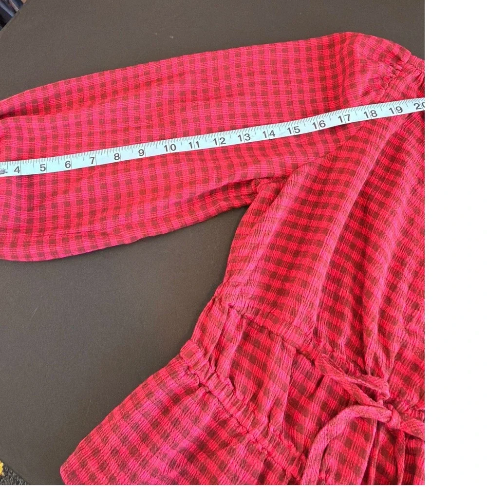Madewell Crinkled‎ V-Neck Peplum Top Plaid Hibiscus Blouse Crinkled Drapey Small
